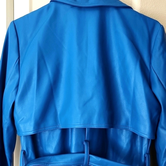 Preloved I.N.C. International Concepts Blue Faux Leather Trench Belted Coat M - Picture 7 of 12